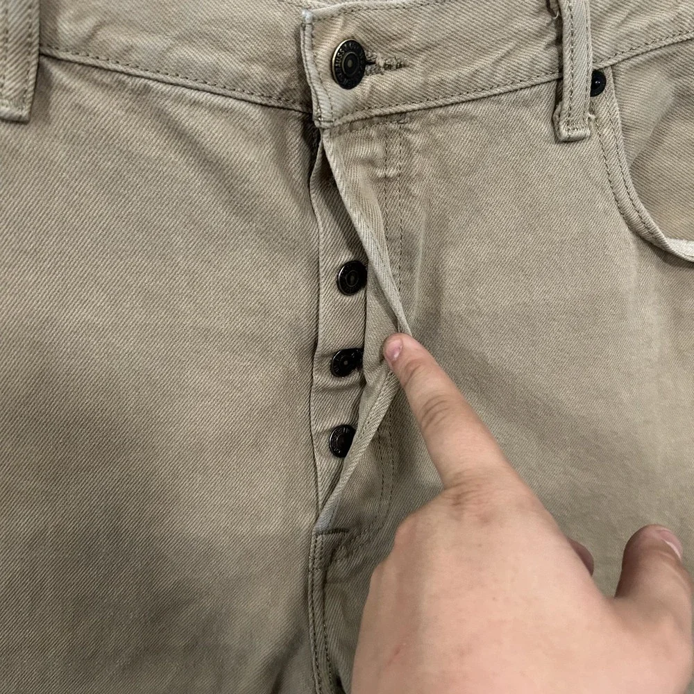 Levis Jeans Mens 38x34 Beige Denim 501 Straight Leg Button Fly American Red Tab